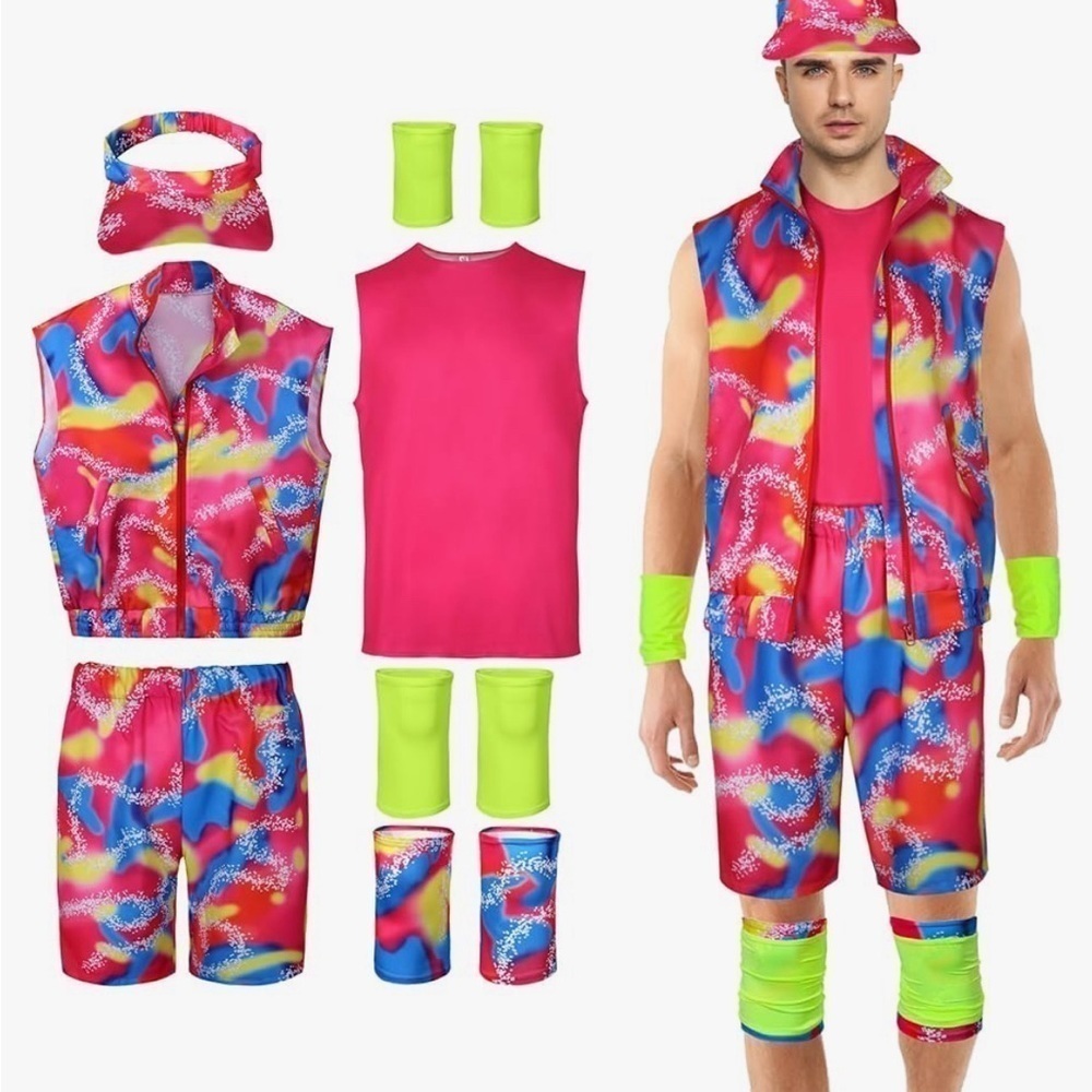 Angelaicos Mens 80s Sports Skating Outfit Swimsuit with Sun Visor Medium